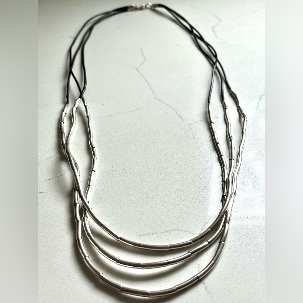 Silpada”Silver Flash” Necklace N2196 30” 925 Sterling&Black/Brown Leather cords